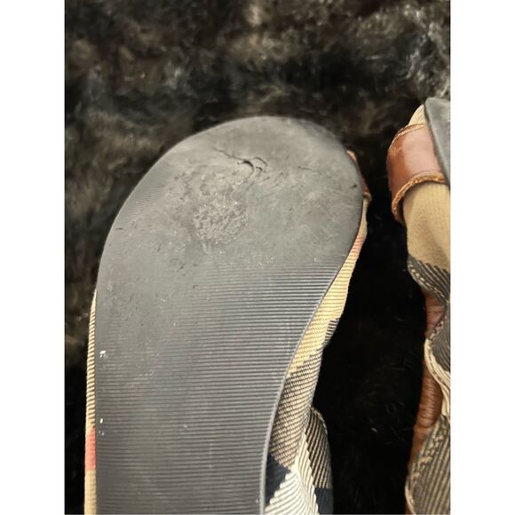 Burberry Brown Leather Canvas Nova Check Three Buckle Ballet Flats Shoes 9.5 - Picture 9 of 12